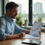 Homme d'affaires examine un graphique boursier dans un appartement