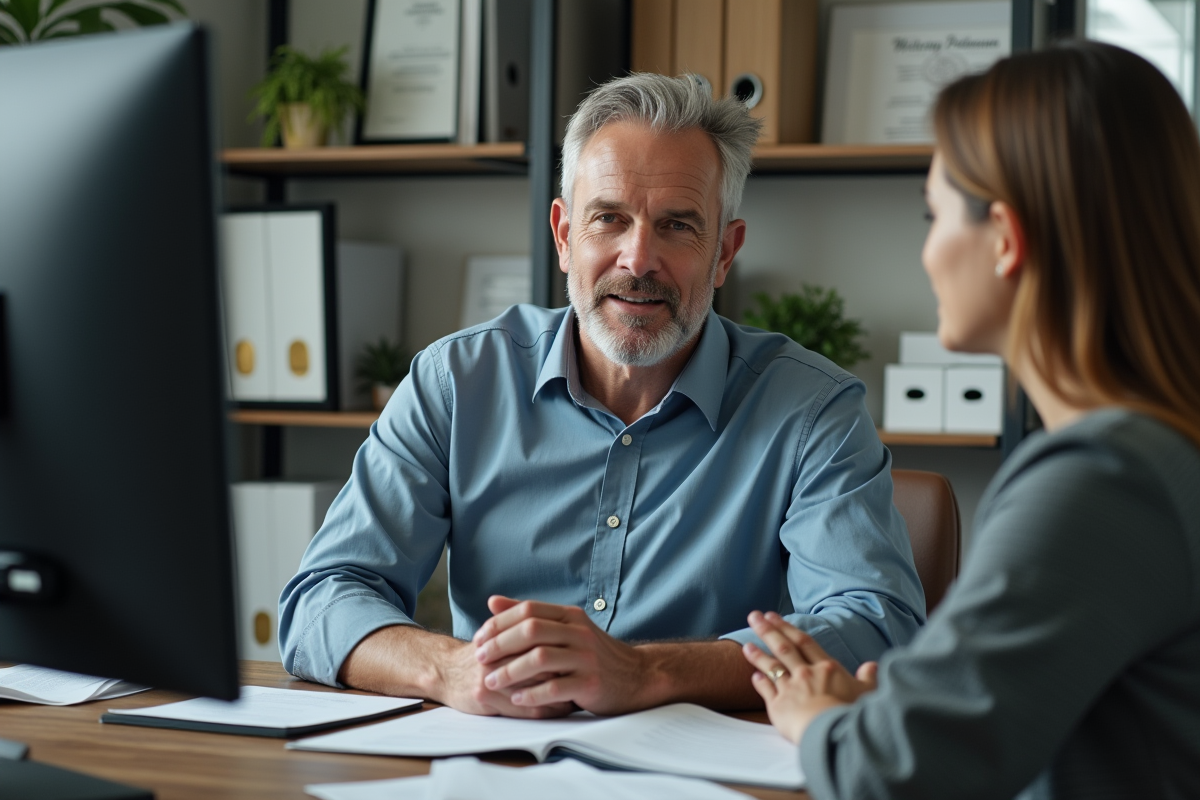 Homme en discussion dans un bureau administratif