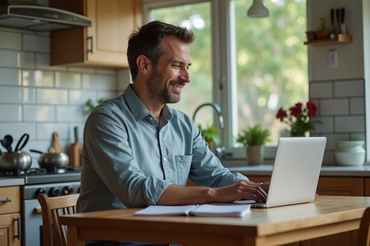 Homme utilisant son ordinateur à la maison