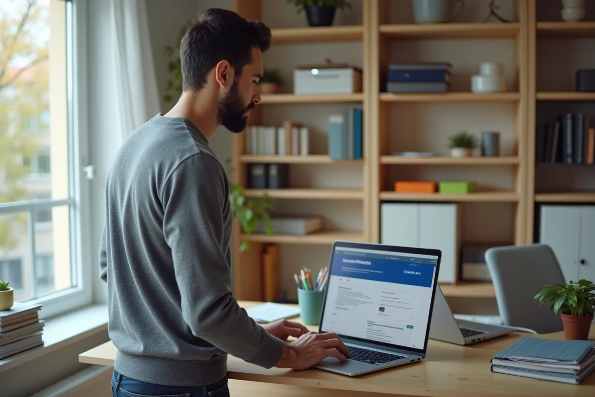 Homme consultant les informations sur la prime pouvoir d'achat 2026 sur son ordinateur à domicile