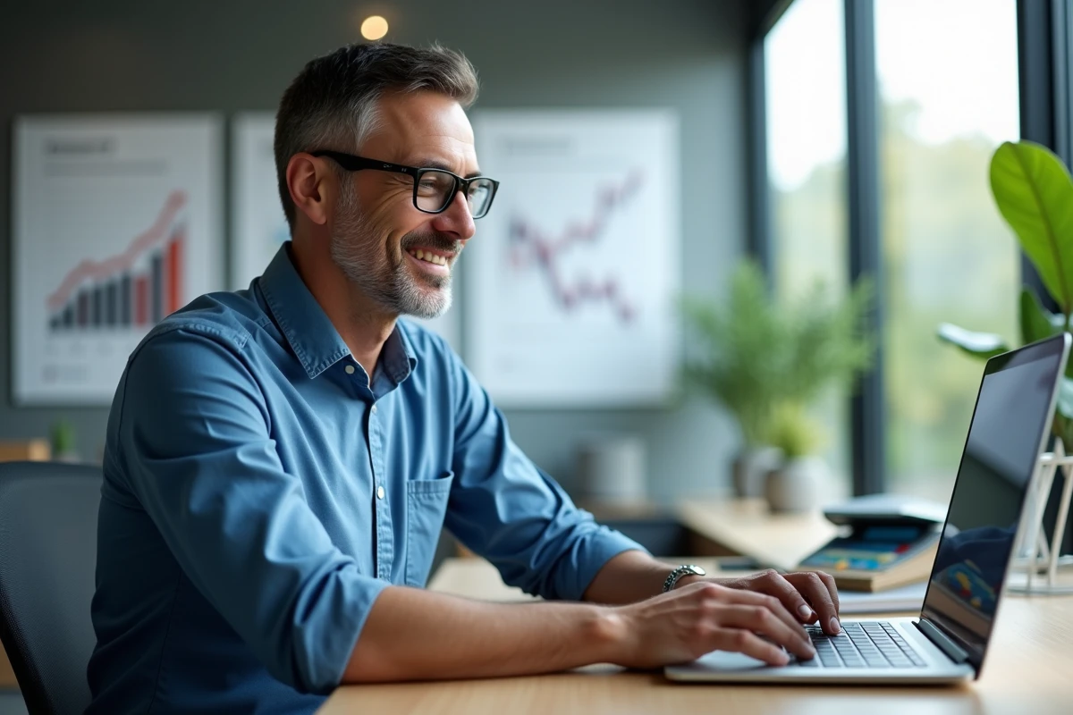 Homme professionnel en bureau moderne regardant un graphique