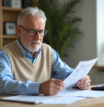 Homme d age en train de revoir ses papiers de retraite
