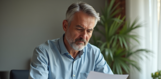 Retirer de l’argent PEA : procédure simple et étapes à suivre Homme d'âge moyen vérifiant documents PEA dans un bureau moderne