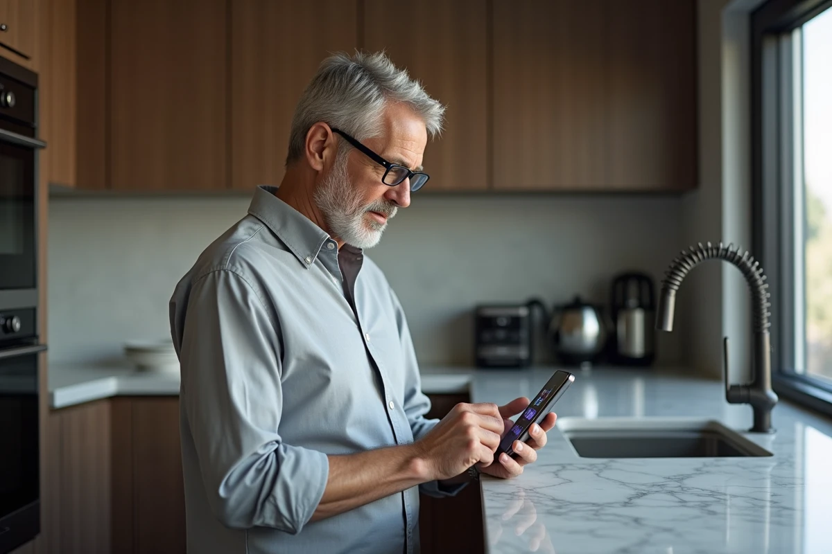 Homme utilisant la reconnaissance faciale pour sécuriser l'accès à son compte BNP Banque Privée sur smartphone