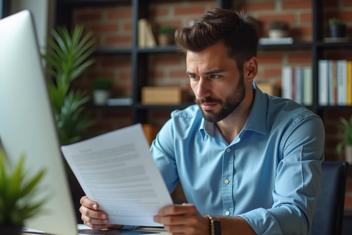 Jeune homme travaillant sur son ordinateur à domicile