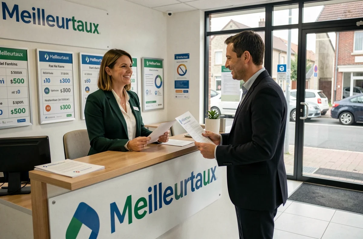 Une conseillère Meilleurtaux dans une agence en Seine-Saint-Denis accueille un client pour un prêt immobilier