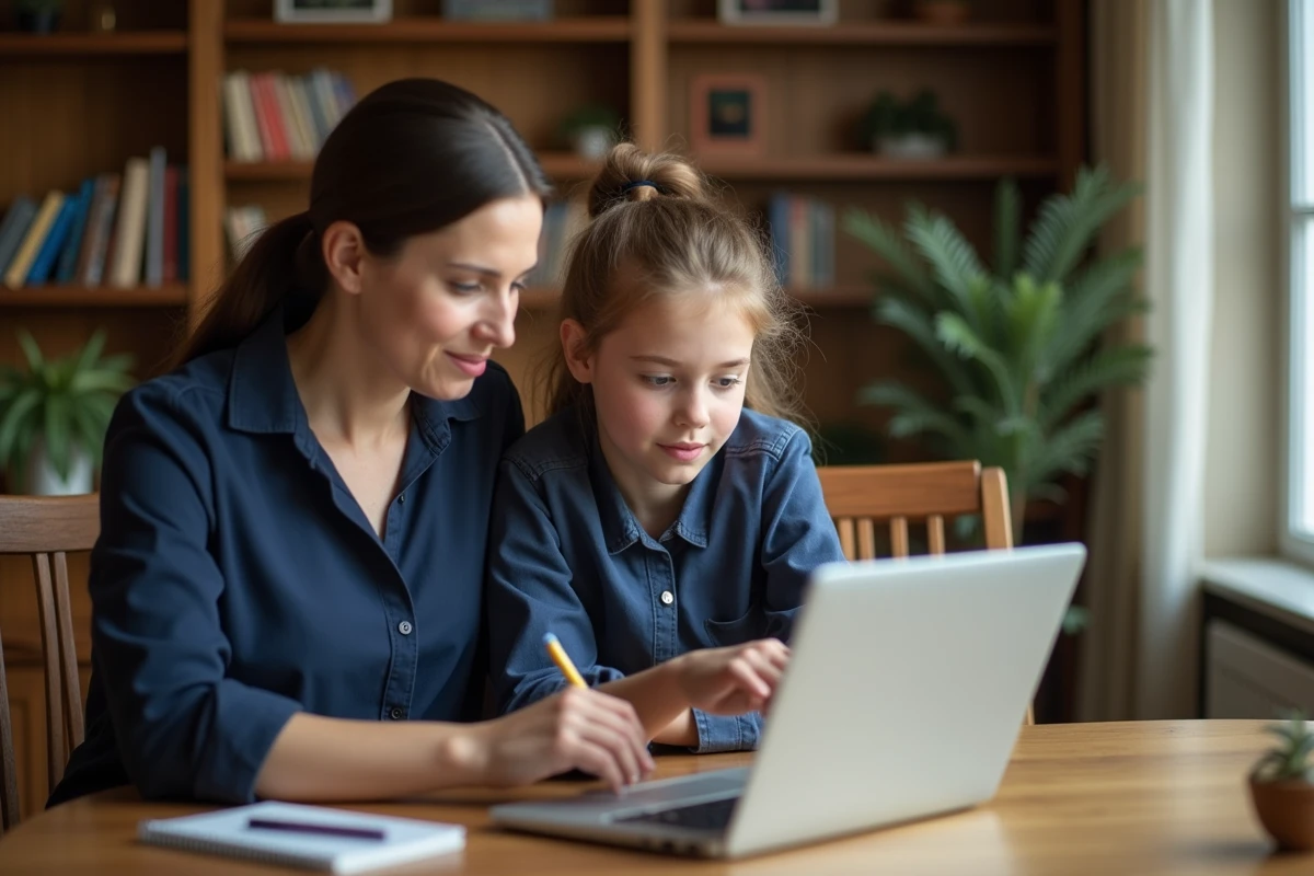 Mère et fille adolescente comparant les tarifs et frais d'une carte Pixpay pour mineur sur un ordinateur portable