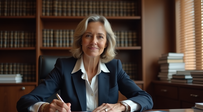 Savoir s’adresser à un notaire : le choix de la formule de politesse Femme notaire en tenue professionnelle dans son bureau