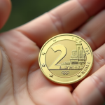 Valeur d’une pièce de 2 euros JO 2024 : repérer les rares Pièce de 2 euro Paris 2024 sur la main en lumière naturelle