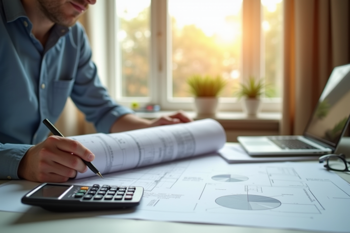 planification-financiere-maisons Personne étudiant plans et documents pour la construction