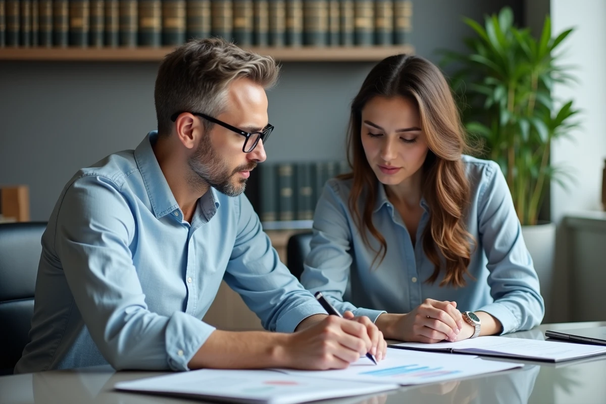 Homme et banquière examinant des documents financiers