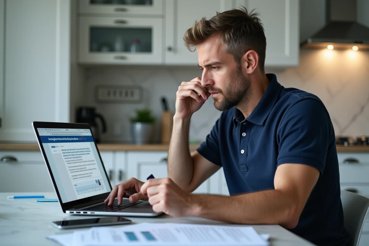 Homme saisissant ses coordonnées bancaires sur le site de France Travail pour un changement de RIB sécurisé