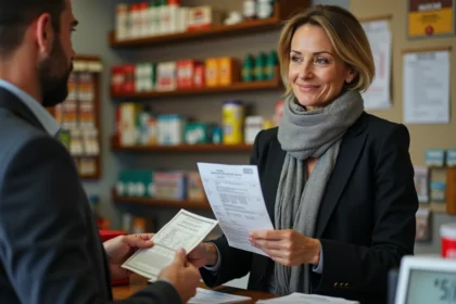 Femme remettant de l'argent au tabacconist dans un magasin